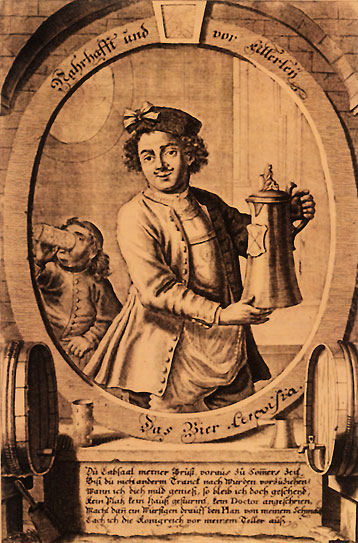 Lob des Bieres - Kupferstich von Martin Engelbrecht (1750)